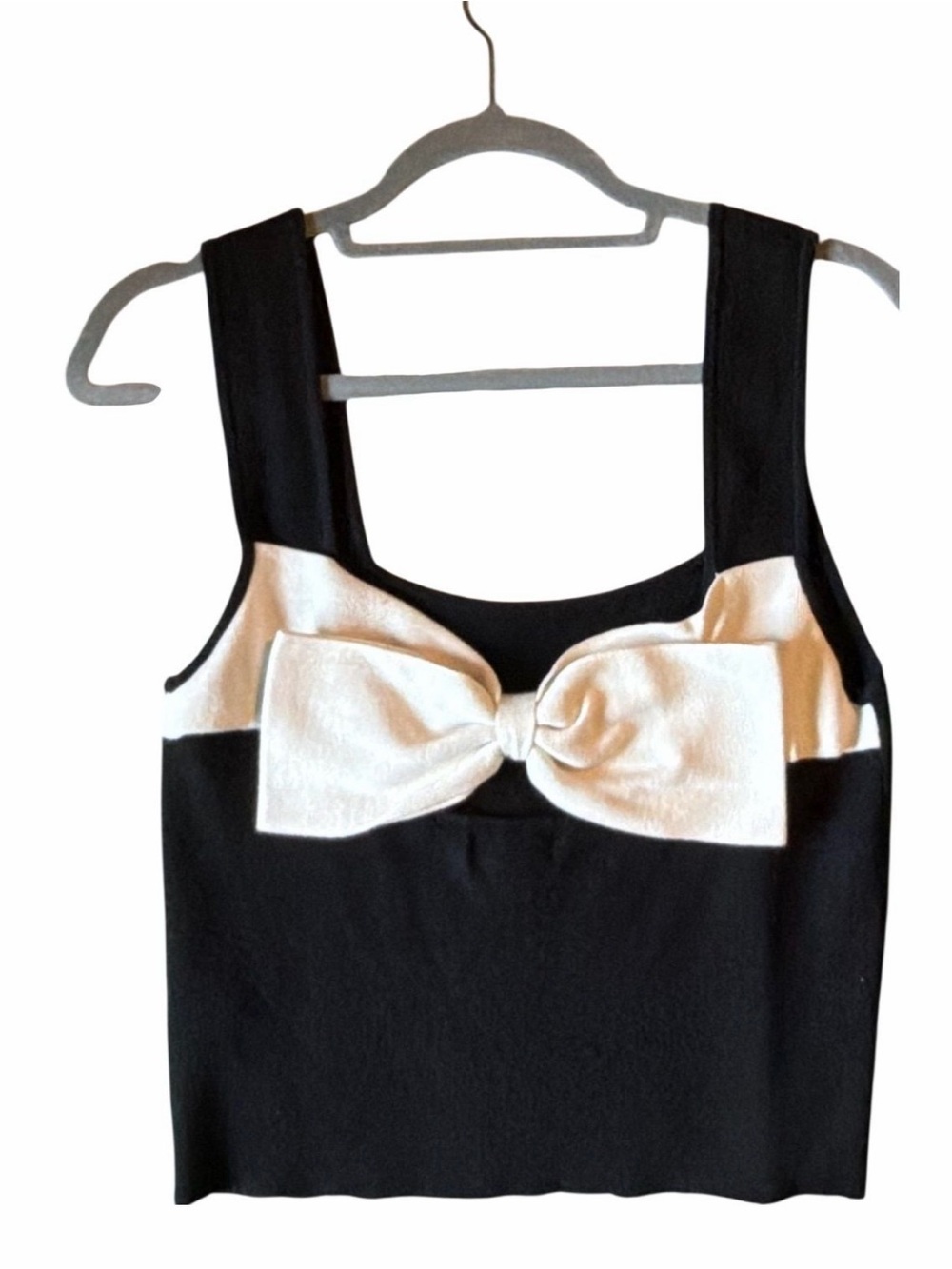 NWOT Anthropologie Black and Cream Knit Bow-Accent Tank Top